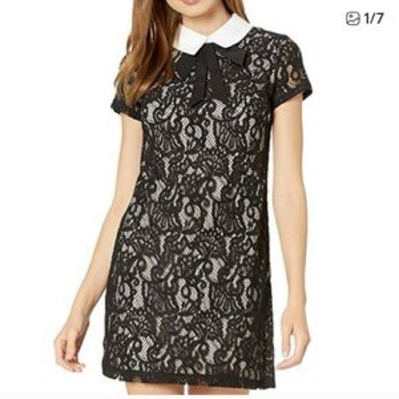 Betsey Johnson Dresses & Skirts - Betsey Johnson Black Lace Mini Dress with White Collar